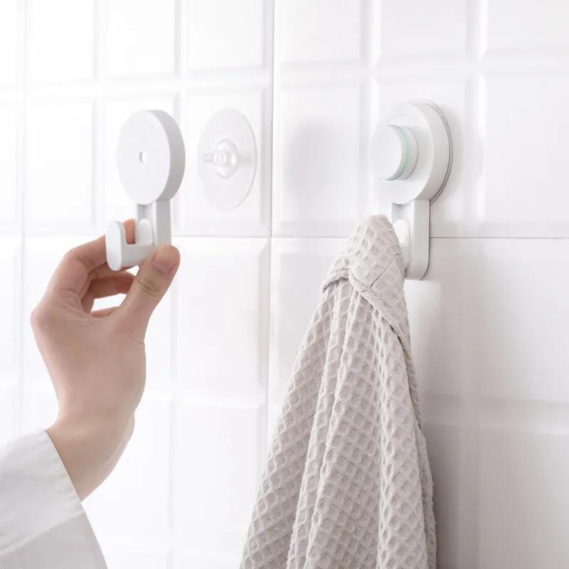 1/2pcs No-Drill Strong Suction Cup Hooks, Removable Mop Rack, Bathroom Wall Adhesive Hooks