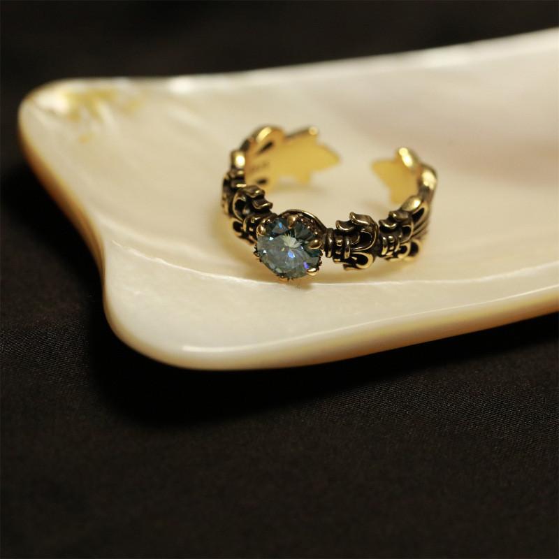 Elegant And Modern Iris Blue Moissanite Ring For Women Geometric Design Adjustable Size