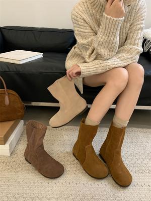 Осенне-зимние ботильоны с круглым носком для женщин 2025 новая модель на мягкой подошве с отворотом из меха Boken ботинки-трансформеры ботинки Мартин