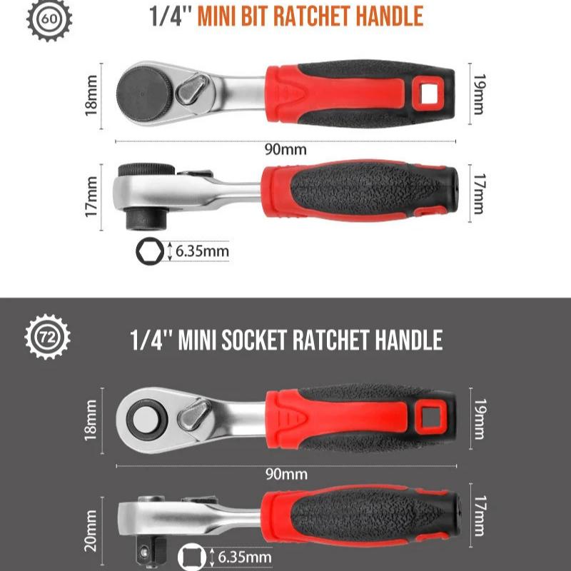 Мини-трещотка 1/4" Двусторонняя Быстросъемная Динамометрическая шестигранная гаечный ключ Набор Стержень Отвертка Бит Инструмент Головка Ручка трещотки Ключ