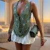 Chic Button Sequins Pleated Ruffle Women Suspender Vest Solid V-neck Backless Lace Short Top 2025 New Beach Holiday Female Tops