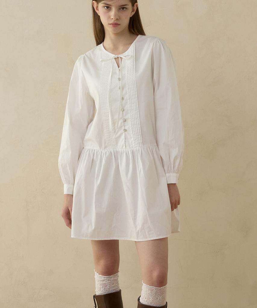 Pink Pineapple Meadow Pintuck Ribbon Dress_White