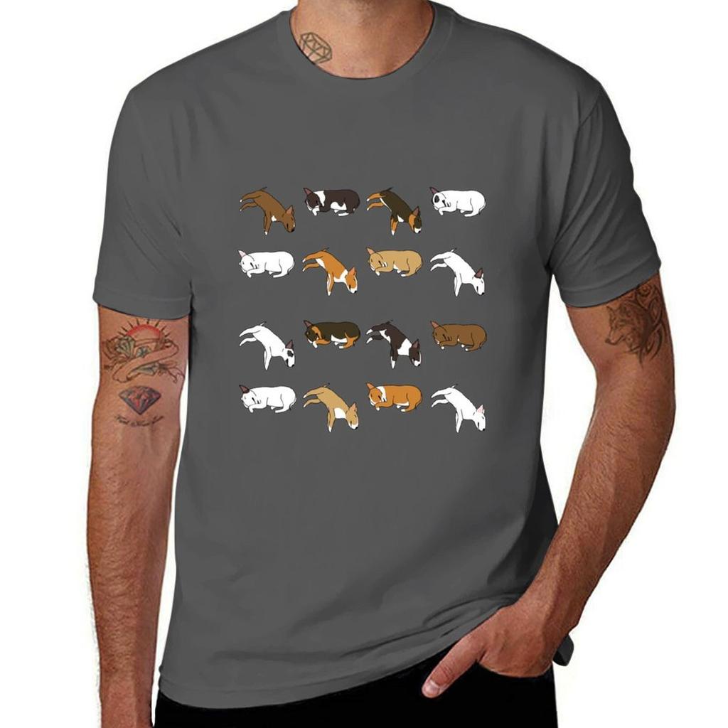 Lazy Bull Terrier White TShirt Outdoor Work Short Sleeve Top