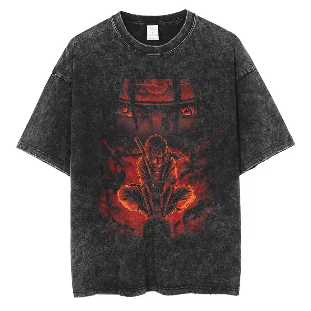 2026 Hot Sale Hip Hop Streetwear Japanese Anime Naruto Print T Shirt Vintage Black T-Shirt Harajuku Cotton Casual Tops Men Women Short Sleeve Tshirt