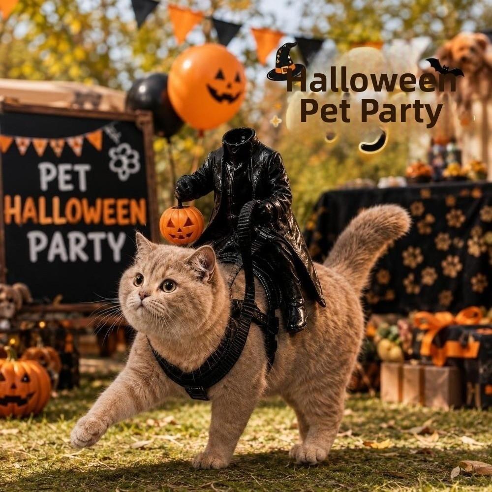 Pumpkin Halloween Pet Costume Creative Cat Saddle Costume Cat Rider Costume Pet Clothes