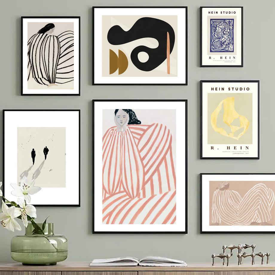 Постеры на скандинавскую тему и принты, абстрактные линии фигур, кривая геометрия, настенная живопись на холсте, настенные картины для декора гостиной