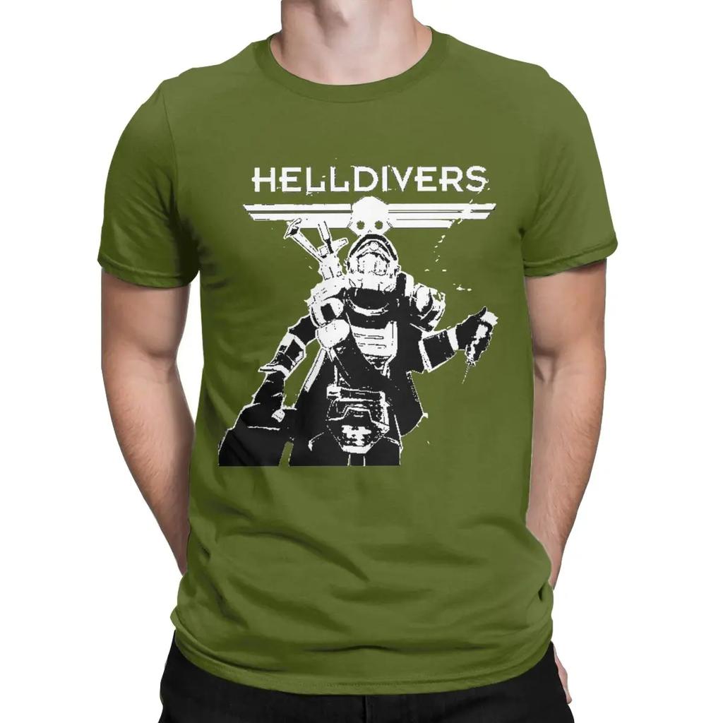 Helldivers Научно-фантастическая Видеоигра Футболка Мужская Крутая Чистый Хлопок Футболка С Круглым Вырезом С Коротким Рукавом Футболка Большого Размера Одежда