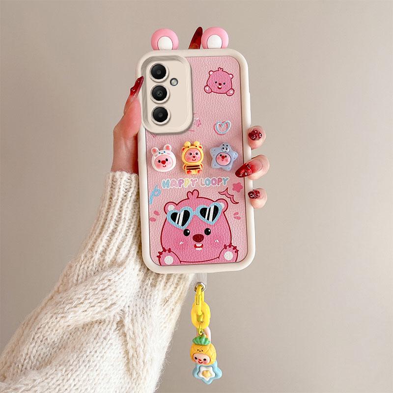 KEYSION Cute Ear 3D Cartoon Case for Samsung A54 5G A34 with Bracelet Soft Silicone Shockproof Phone Cover for Galaxy A24 A14 LTE