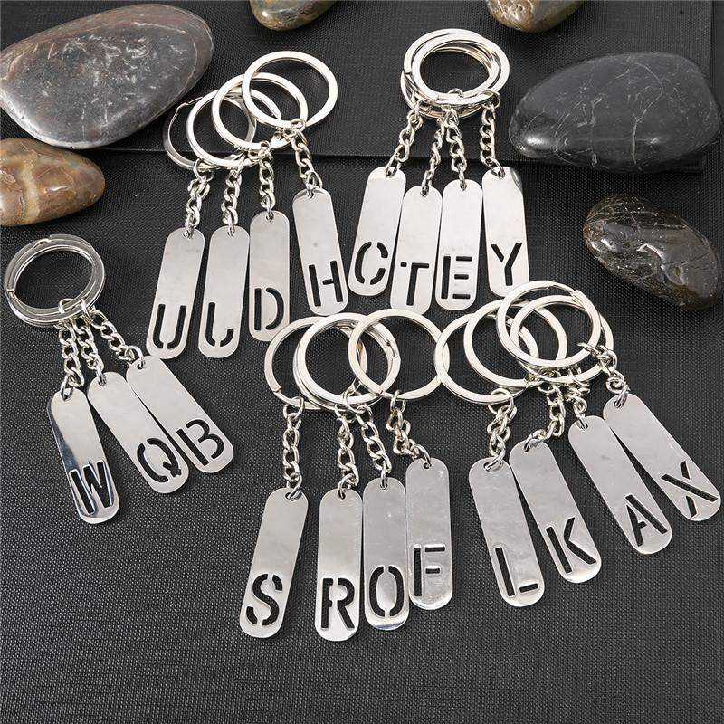 NEW DIY Stainless Steel A-Z Letters Key Chain 26 Alphabet Charm Metal Keyring Men Women Car Key Ring Unique Gift