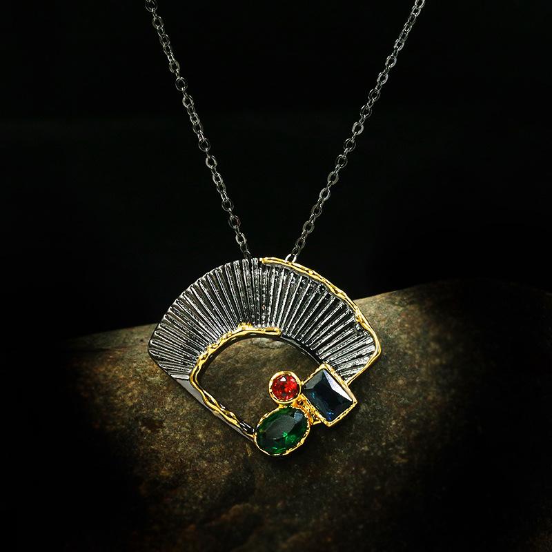 Уникальное модное ожерелье-подвеска в виде веера из листьев гинкго, черно-золотого цвета, с цирконом, из серебра 925 пробы, женское ювелирное украшение, подарок для вечеринки