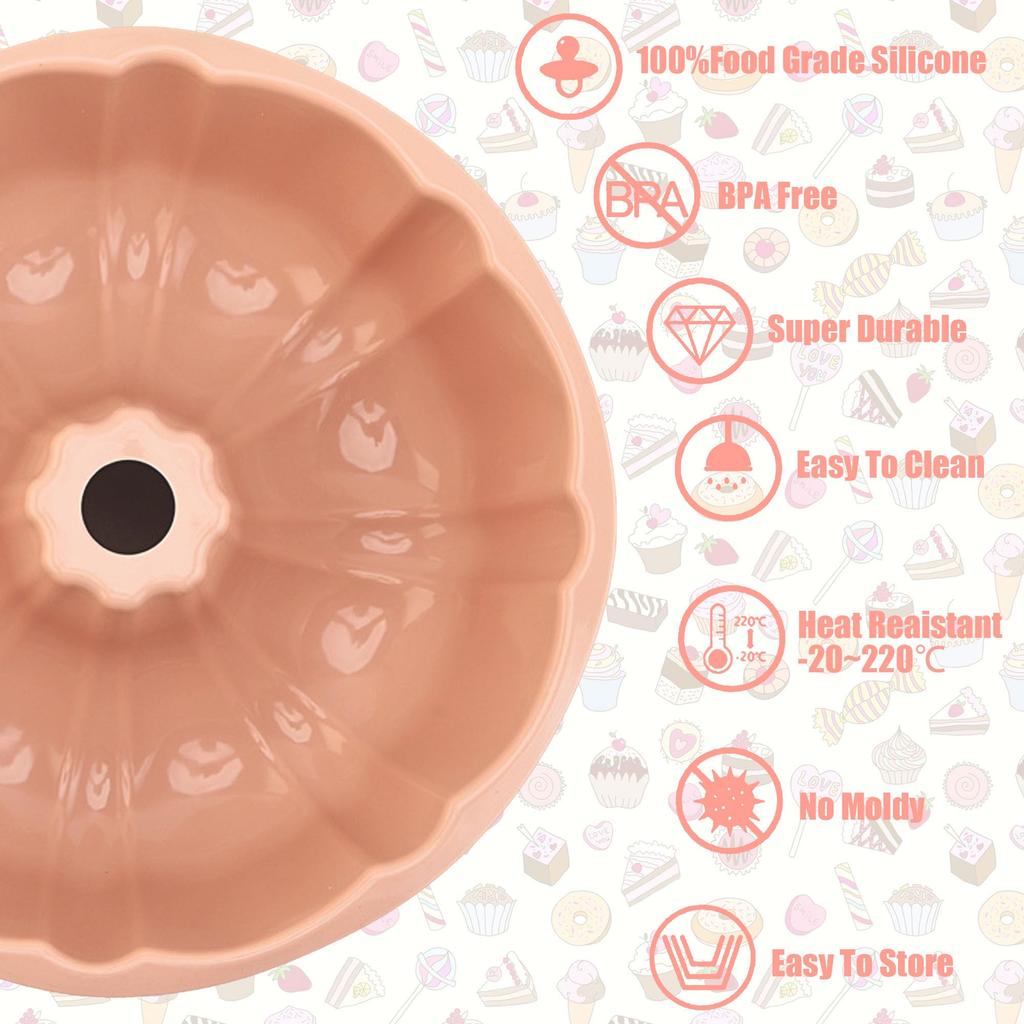 10-Inch Non-Stick Silicone Cake Mold Round Food-Grade Baking Pan for Jelly Cakes Brownies Bread Heat-Resistant Flexible Design Pink