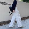 Women's High-Waist White Cargo Jeans with Wide Legs - Autumn Collection