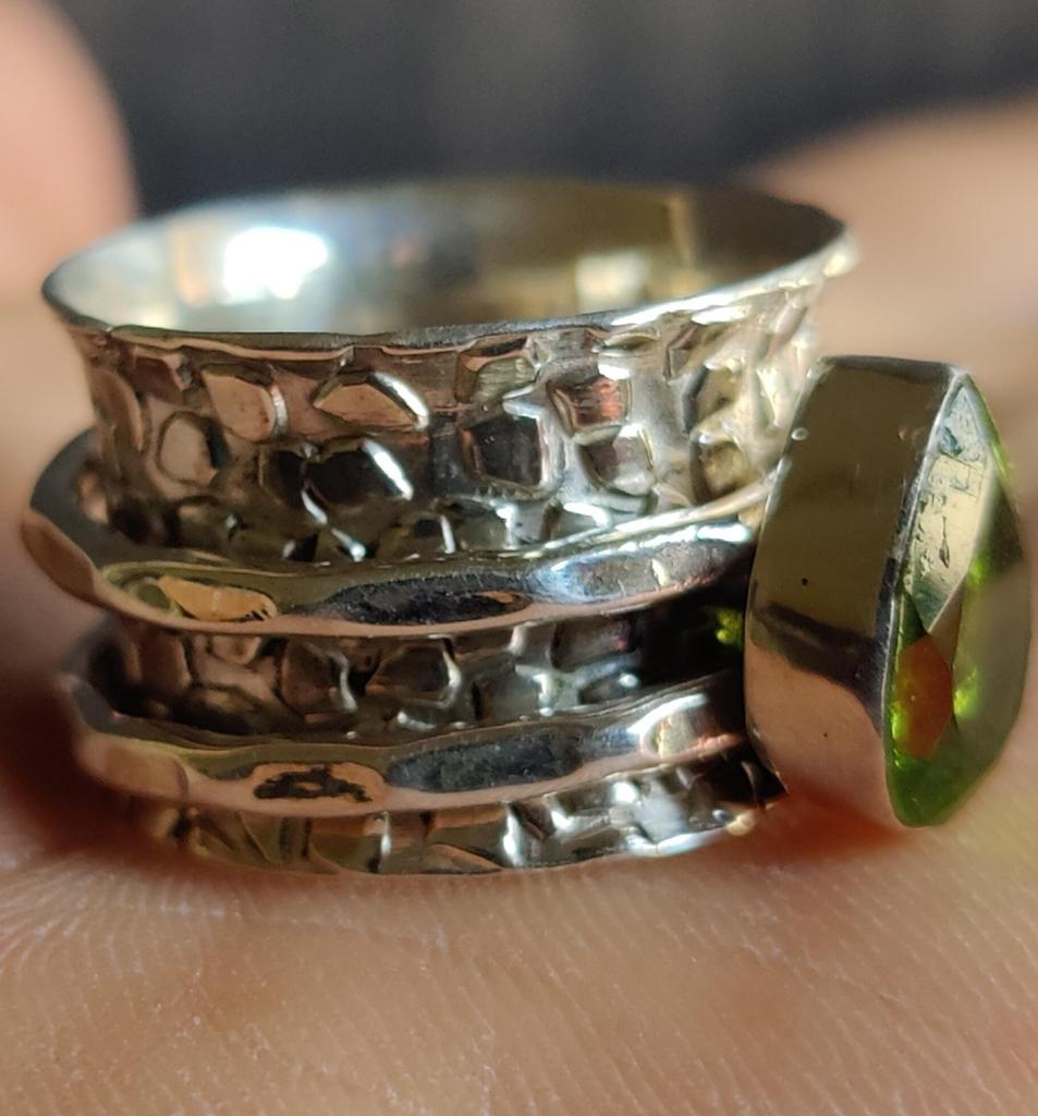 Кольцо-спиннер с перидотом, кольцо для беспокойства, стерлинговое серебро 925 пробы, кольцо с драгоценным камнем, женское кольцо ручной работы, подарок для нее