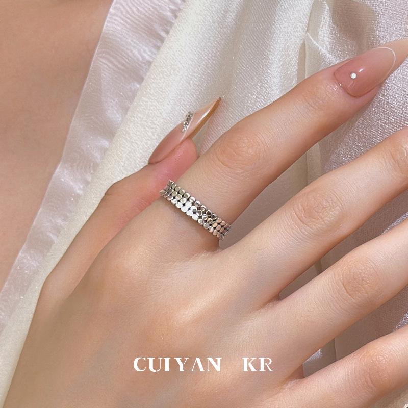 Cuiyan Shijie Серебро S925 Корейское Минималистичное Кольцо Открытое Многослойное в Горошек для Женщин