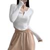 Long Sleeved T-shirt For Women To Their Thinness, Semi Open Neck Color Base Shirt, Slim Fit To Their Thinness, Spicy Girl Short Top
