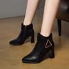 Delicate buckle foreign high-heeled light-mouth boots women's trend versatile high-heeled velvet short boots are popular