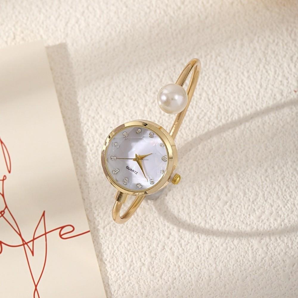 Fashion Pearl Bracelet Watch Gemstone Quartz Rhinestone Dial Watch Quartz Wristwatch  Evening Party