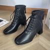 Comfortable Women's Boots Square Toe Mid-calf Boots for Women British Style Thick Front Lace-up Women's Boots
