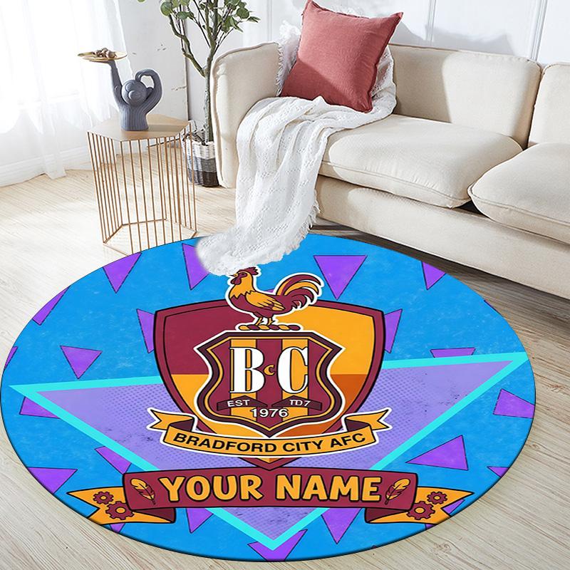 Custom Name Bradford City2 Round Area Rug,Carpet Rug for Living Room Bedroom Sofa Playroom Decor,Non-slip Floor Mat