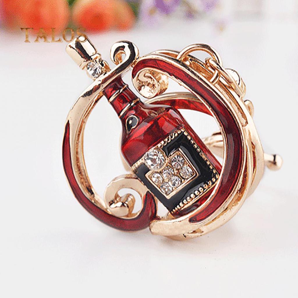 Cute Wine Bottle Crystal Stone Keychain Key Ring Bag Hanging Ornament Pendant Gift Trinket