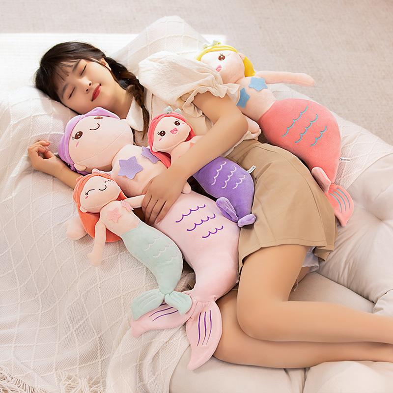 45~80Cm Four Colors Mermaid Fish Plush Toy Stuffed Sweet Humanoid Doll Sleeping Companion Overnight Gift