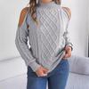 QICED Autumn and Winter Casual Twist Off-the-shoulder Semi-high Neck Long-sleeved Pullover Sweater Women's Wear