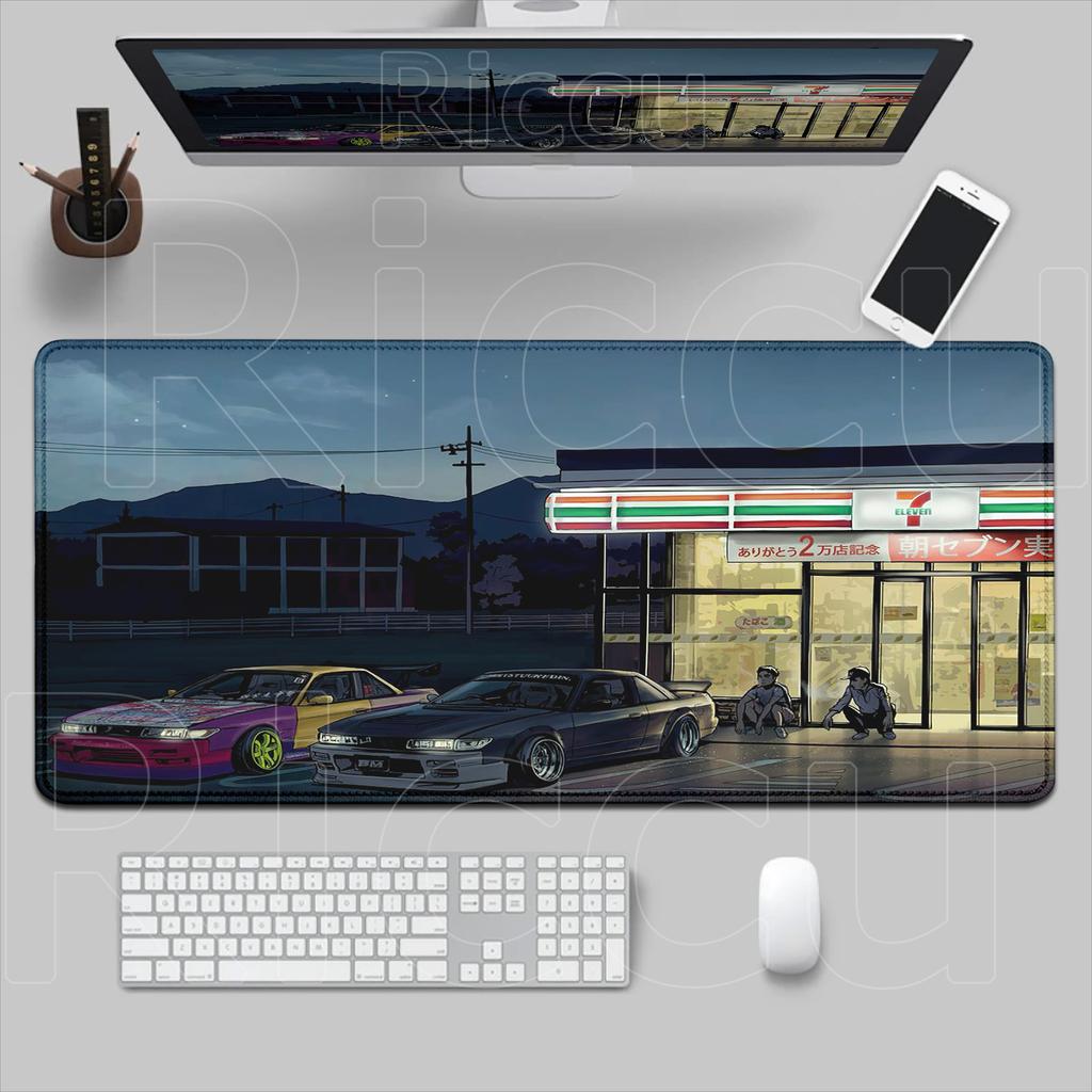 Коврик для клавиатуры в стиле аниме Initial D, игровой коврик для мыши, нескользящий коврик для мыши, большой коврик для офисного стола, черно-белое искусство, резиновый коврик для мыши, ковер