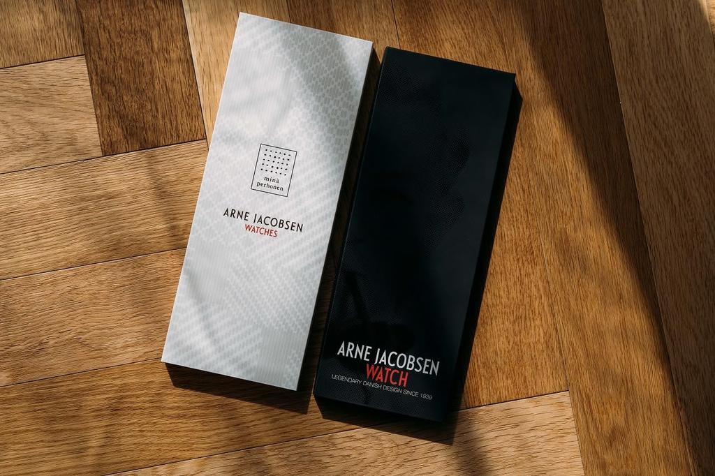 ARNE JACOBSEN X Mina Perhonen 34mm Scandinavian Design Watch with Land Puzzle Strap, STATION 53411-1684S, White and Brown