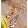 Yhpup New Style Natural Pearl Zirconia Heart Chili Drop Chain Charm Necklace Stainless Steel Fashion Waterproof Pendant Jewelry