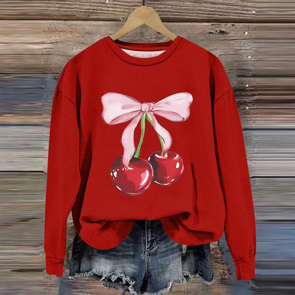 Женская мода День святого Валентина Печатный длинный рукав свободный круглый вырез толстовка Топ осень