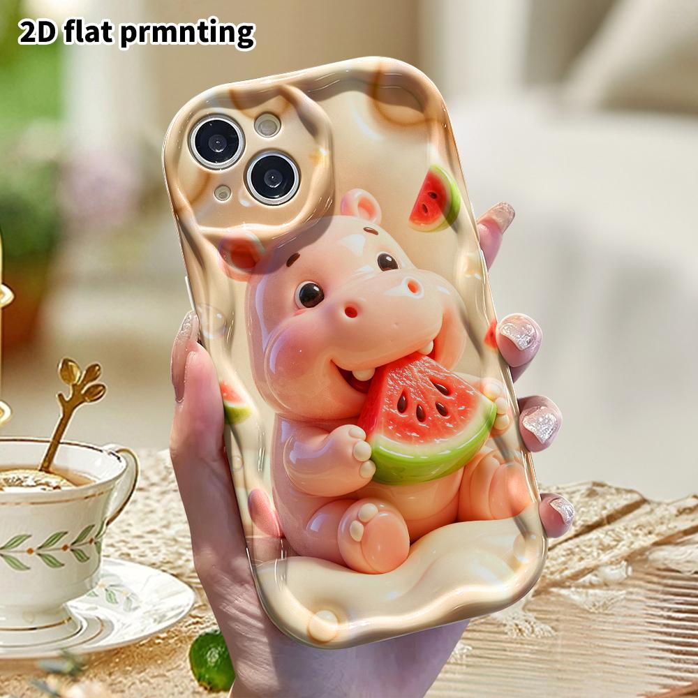 Phone case: 2D flat design suitable for iPhone 18 17 16 15 14 13 Pro protective case, pink little hippo, perfect Christmas and Halloween holiday gift