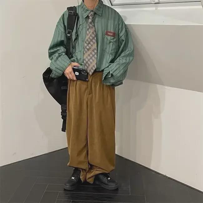 2023 Japanese Retro Lapel Striped Long Sleeve Shirt for Men and Women - Spring To Autumn Casual Wear