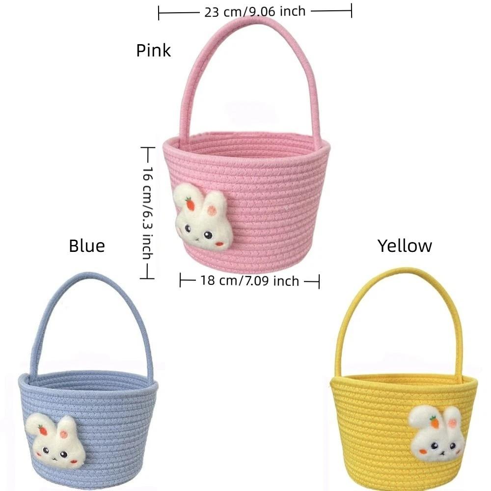 Cartoon Easter Gift Basket Cotton Thread Long Handle Gift Storage Basket Hand-Woven Multi-Purpose Handheld Woven Basket