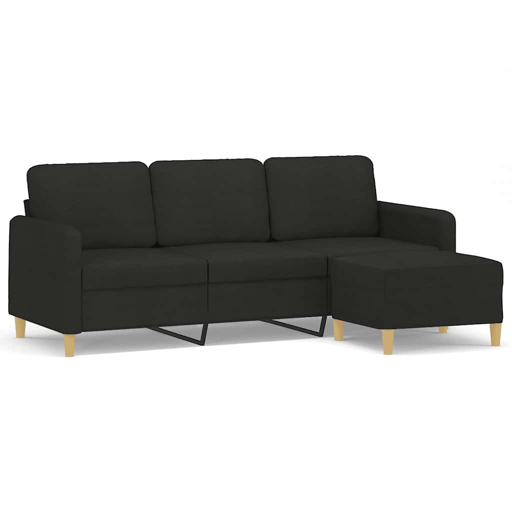 Vidaxl 3-Osobowa Sofa Z Podnóżkiem, Czarna, 180 Cm, Tkaniną