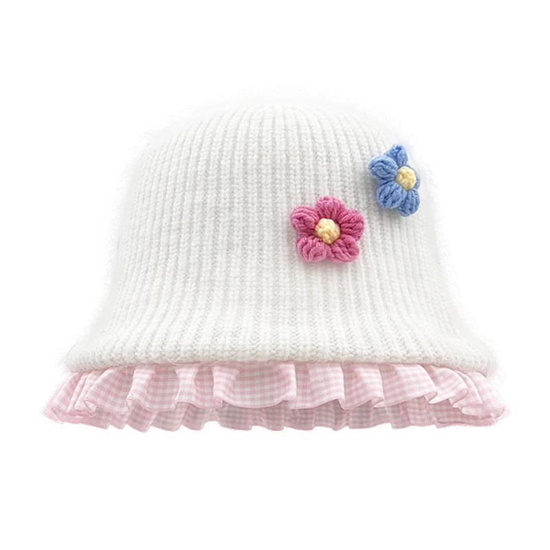 Милая плюшевая шляпа-ведро с цветком, женская осенне-зимняя теплая универсальная вязаная шапка с изображением лица, маленькая шерстяная шапка прилив