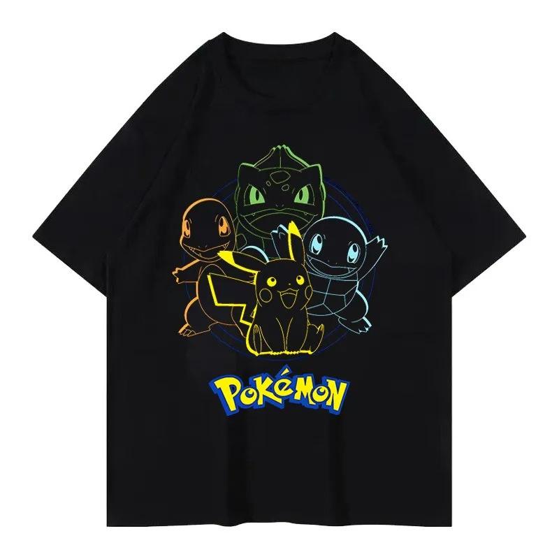 Pok Mon Pikachu Little Fire Dragon Johnny Turtle Pok Mon Printed Short Sleeved Unisexs Womens Tshirt Summer New Y2k Tee Top