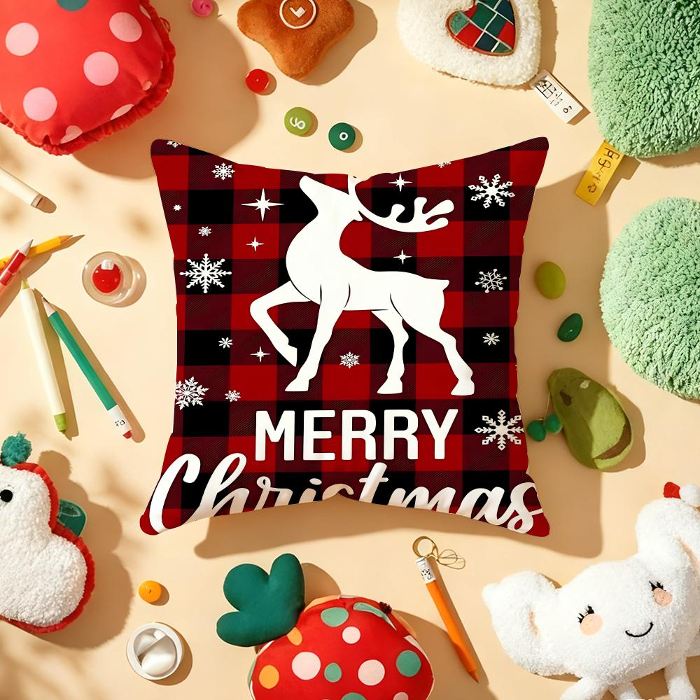 Christmas Gift Box Bow Cushion Cover Plush Fabric Soft DoubleSided Printed Sofa Warm Winter Home Gift Pillow Cover
