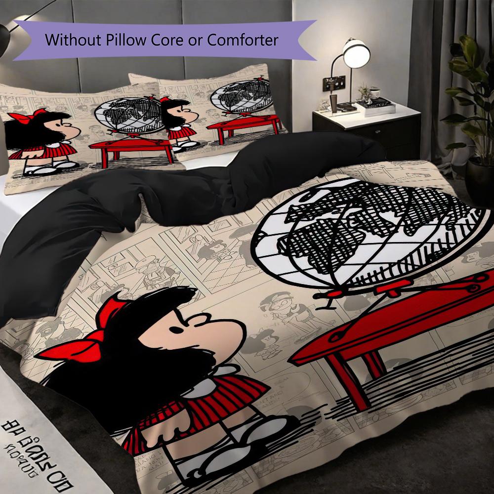 1PC Mafalda pattern Bedding Quilt Set Quilt Cover Pillowcase Home Decoration Birthday Gift (1 * duvet cover + 2 * pillowcase, without core)