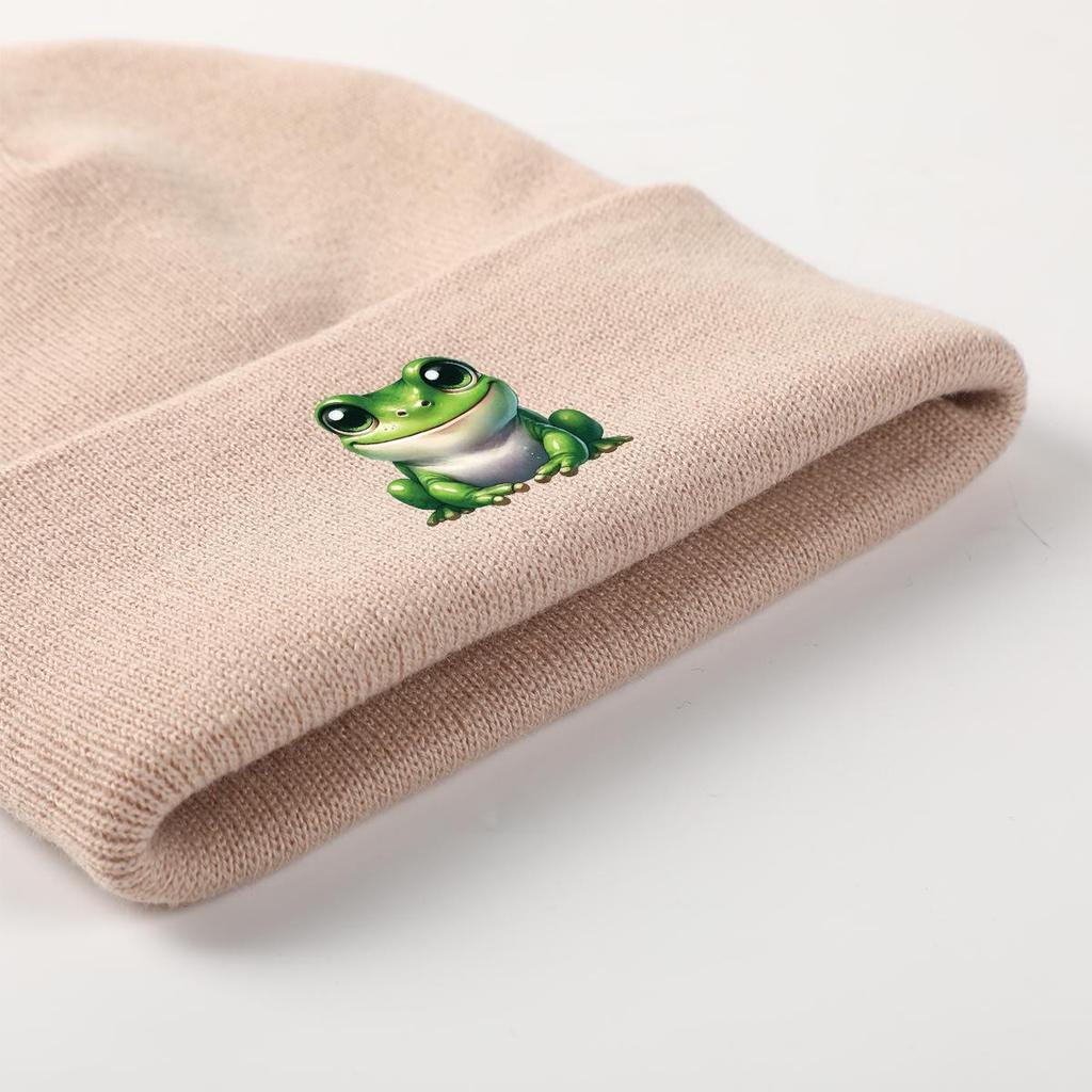 Smiling Frog Warm Knitted Hat Beanie, Woman Cap Cuff Winter Trendy Headwear Knit Cap Beanie