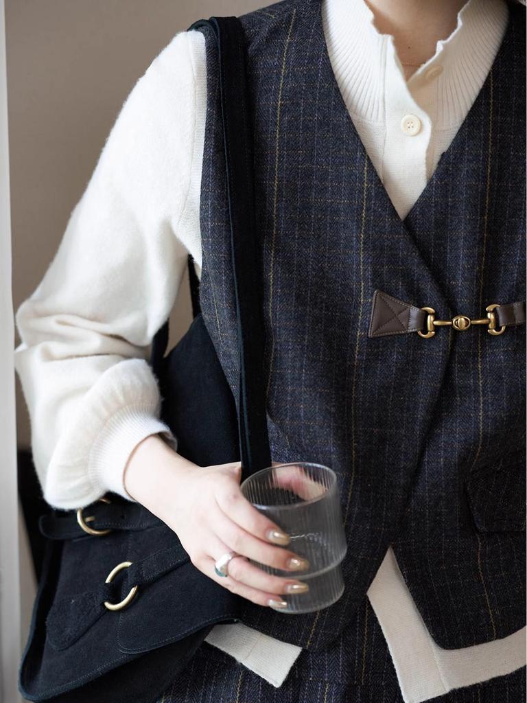 Комплект ретро-костюма и жилета в клетку «Хогвартс» от Ink Line Studio с плиссированной юбкой