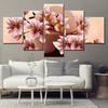Холст HD Розовые цветы магнолии 5 частей Настенное искусство Модульные обои Постер для гостиной Домашний декор