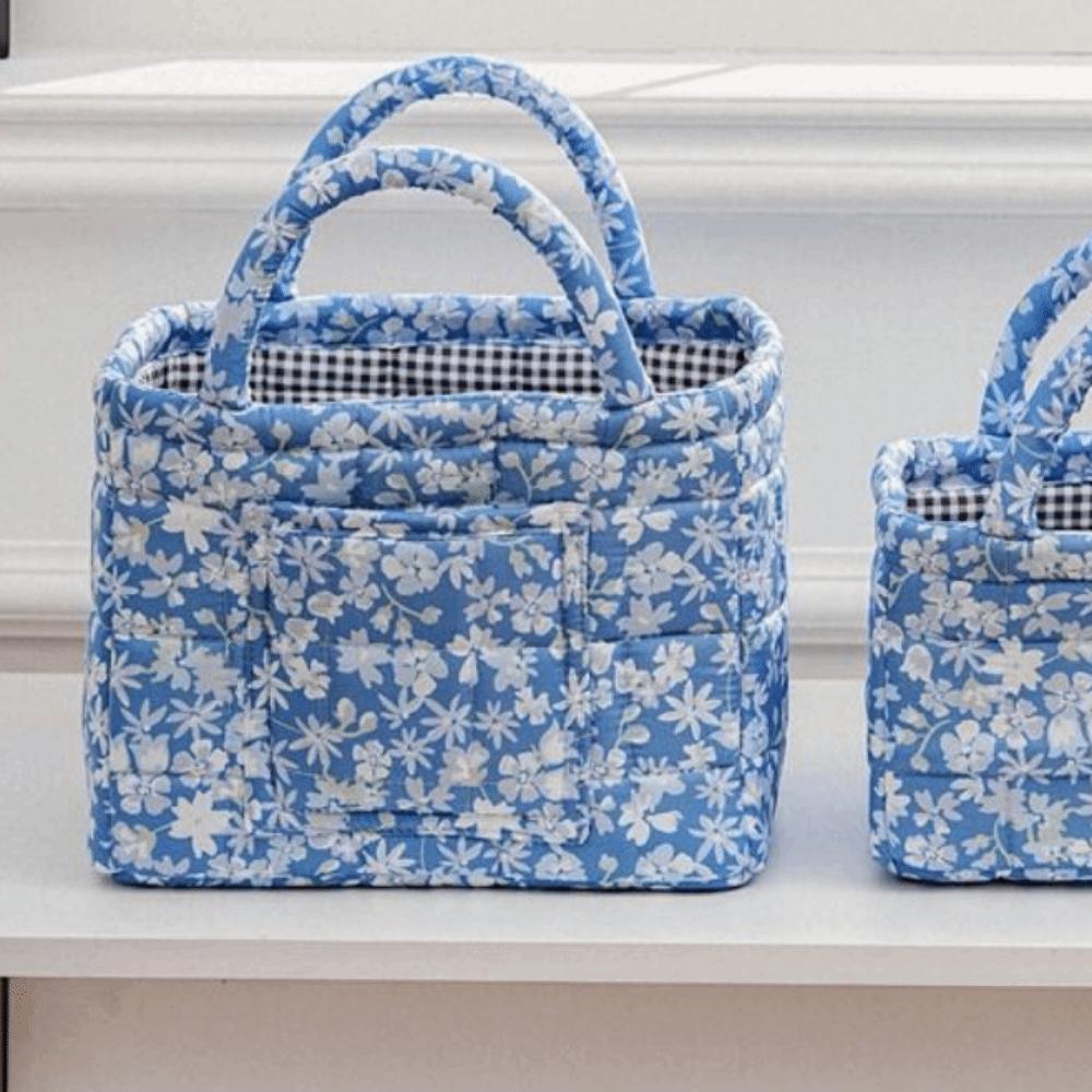 Vintage Foldable Laundry Basket Floral Print Quilted Storage Basket Travel
