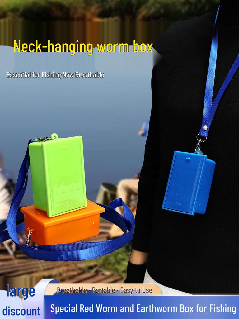 Multifunctional Breathable Hanging Neck Red Worm Box for Fishing Live Bait
