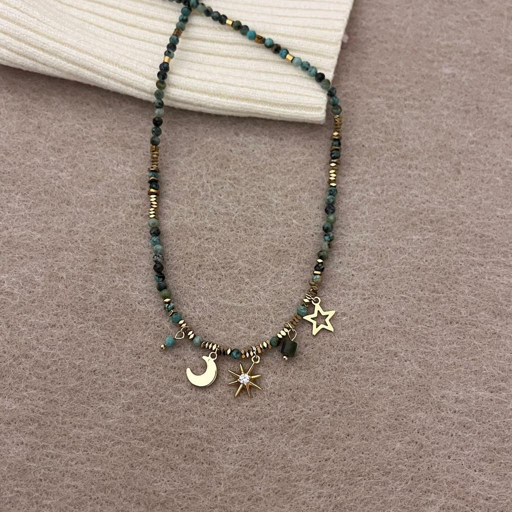 Ожерелье из титановой стали в стиле ретро с ключицей и бусинами из натурального камня для женщин