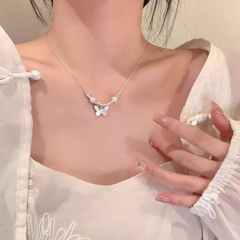 «Модное элитное жемчужное ожерелье: Универсальная цепочка на ключицу из титановой стали для женщин