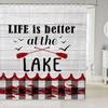 Lake Paddle Bath Curtain Country Lake Life Decor Bathroom Accessories for Adults Women,Checked Plaid Ocean Waves Shower Curtain