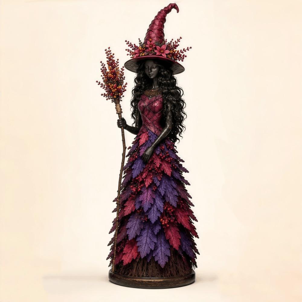 Harvest Theme Autumn Witch Figurine Resin Material Witch Shelf Decoration Halloween Season