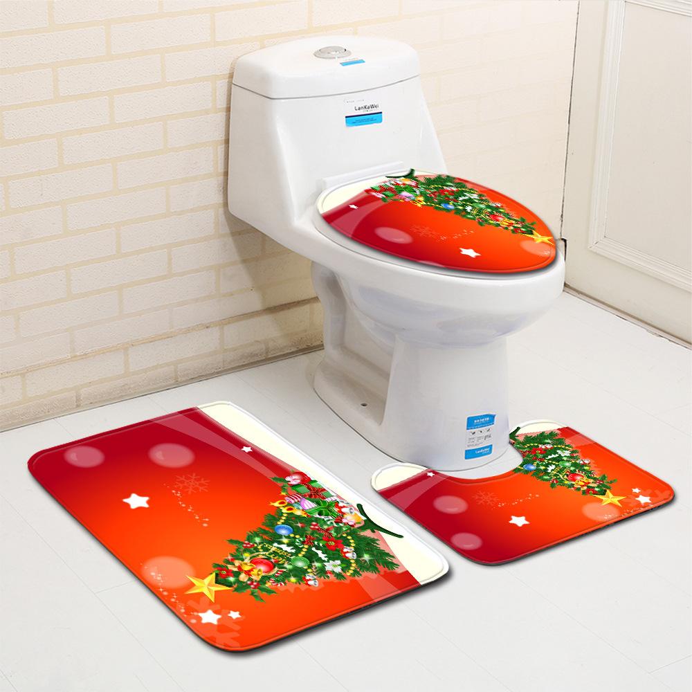 Рождественский коврик для ванной, туалетный трехпредметный набор