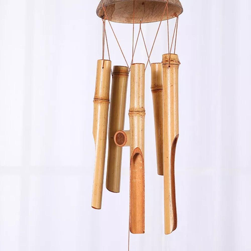 6 Tubes Bamboo Wind Chime Natural Coconut Shell Wind Chimes Handmade Wind Chime
