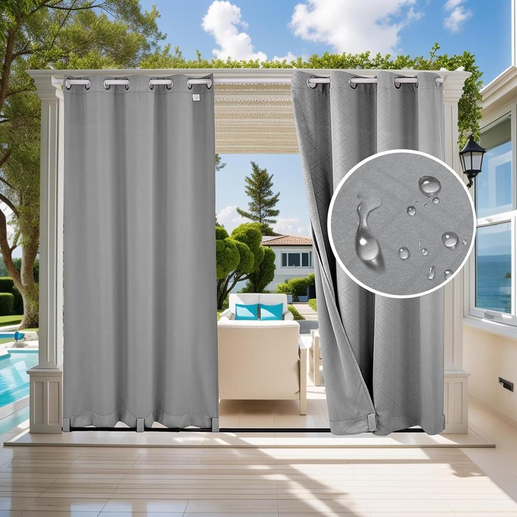 1 Panel Outdoor Curtains, Waterproof UV Protection Blackout Curtain with Eyelets, 3D Textured Indoor Outdoor Drapes for Garden, Pergola, Gazebo